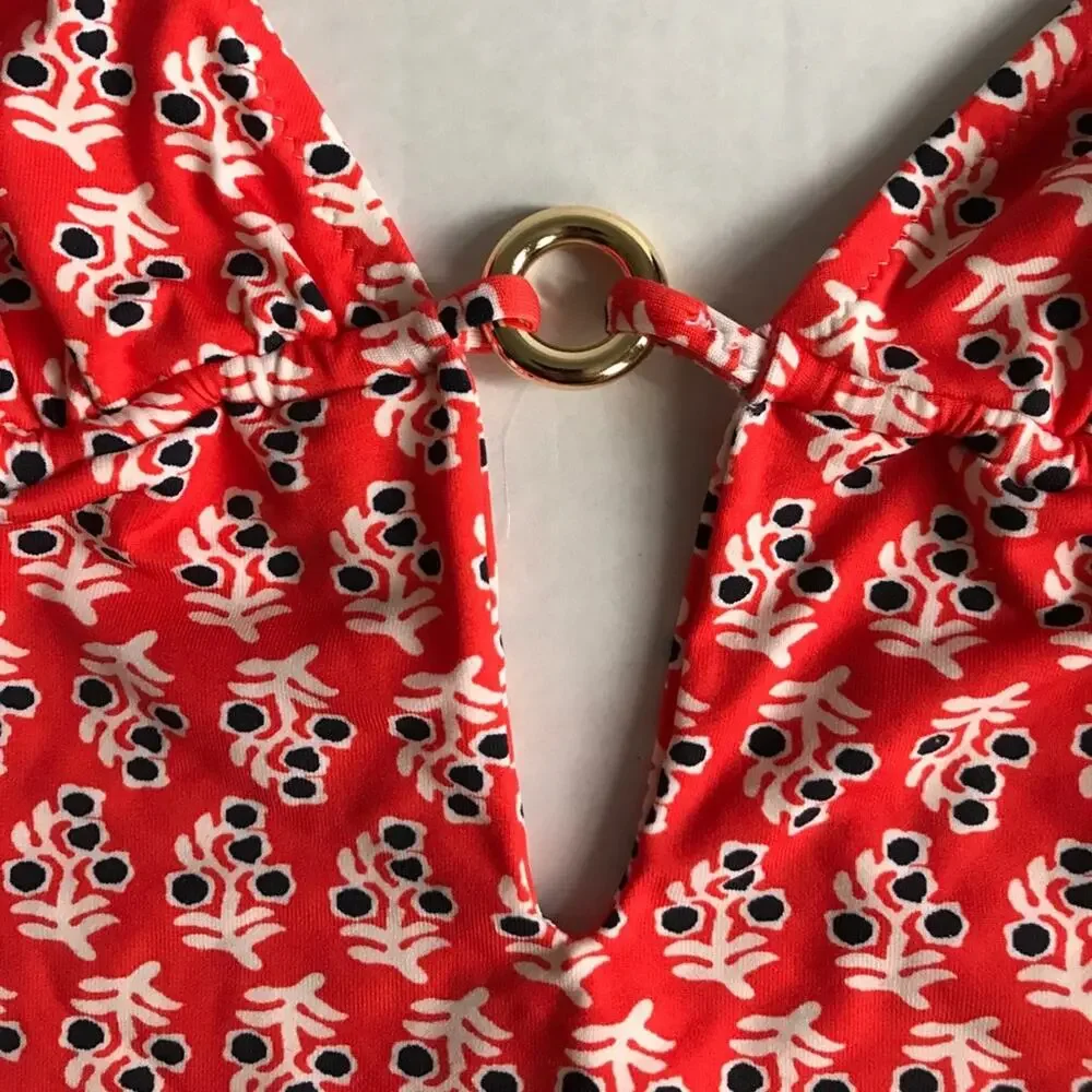 Tory Burch XS Hamadri Floral Swimsuit Red Orange One Piece Cutout Reg $250+ NWT